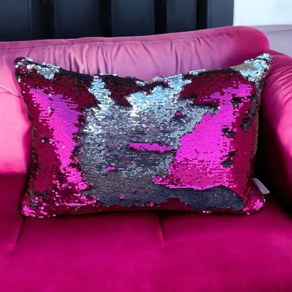 NWOT NEW Three (3) Aviva Stanoff Sequin Hot Pink/Silver/Black Luxury Pillows